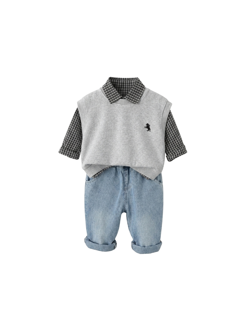 Preppy Checkered Shirt & Knit Vest Boy's Set