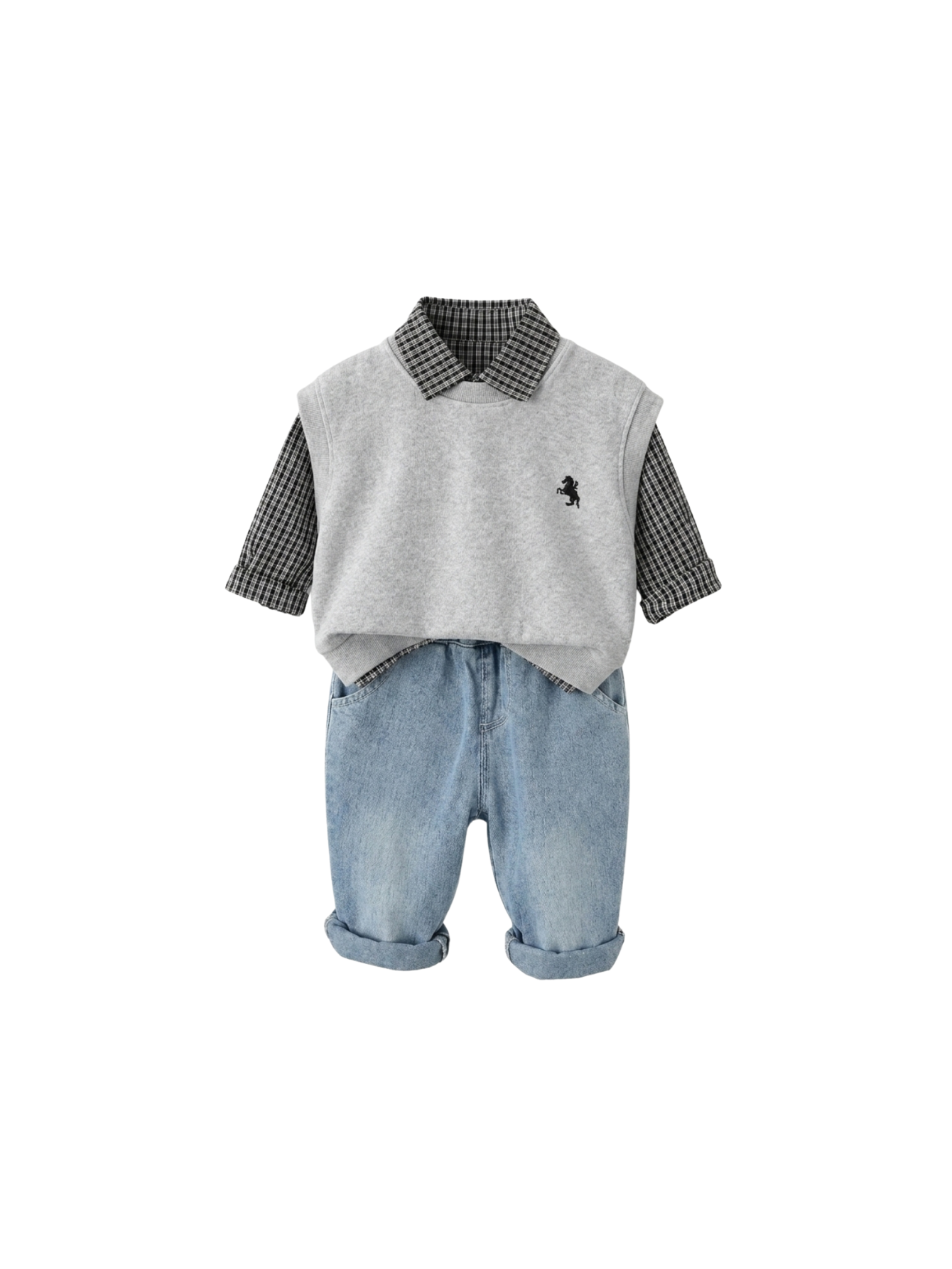 Preppy Checkered Shirt & Knit Vest Boy's Set