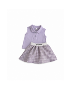 Sleeveless Polo Top & Plaid Skirt Girl's Set