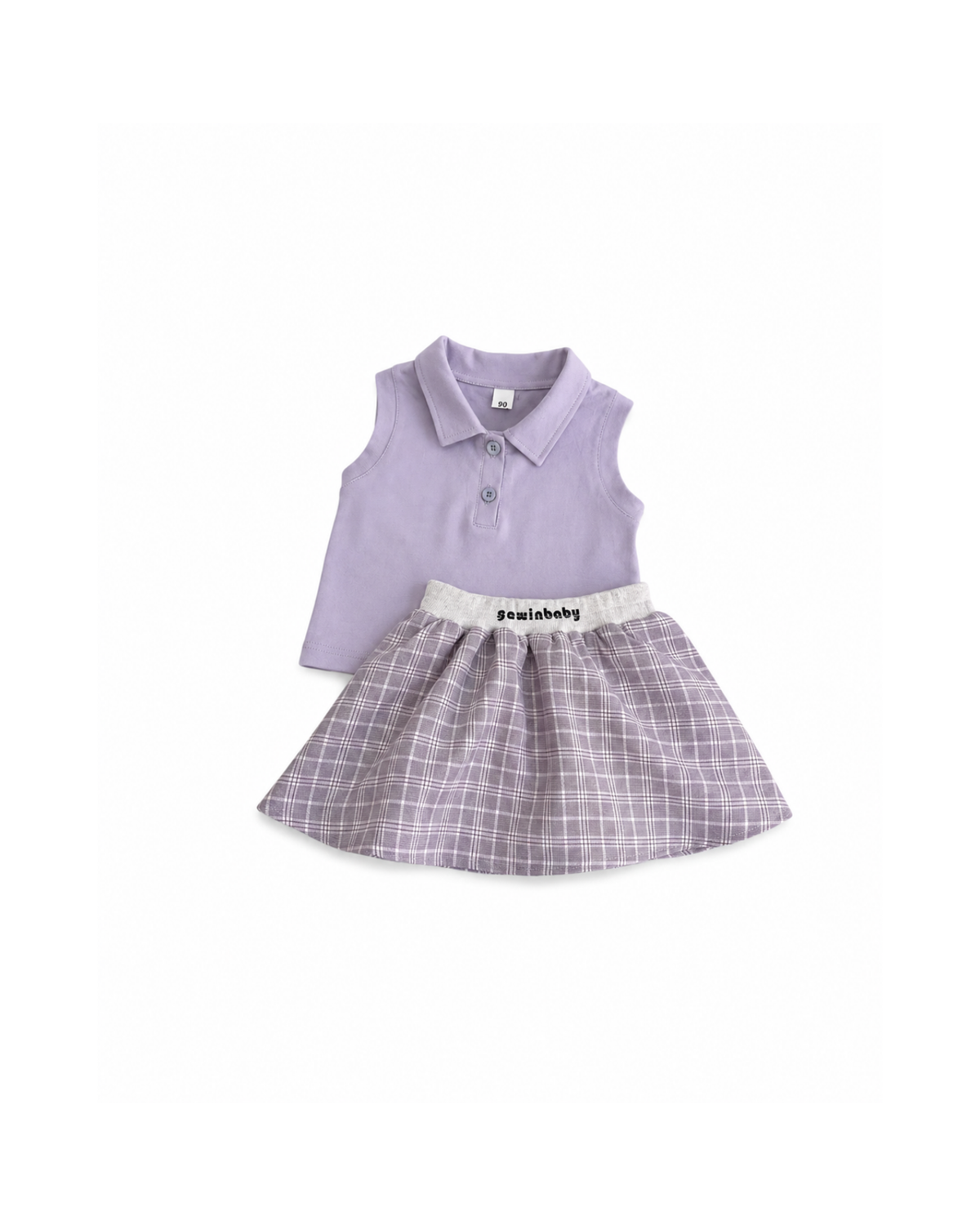 Sleeveless Polo Top & Plaid Skirt Girl's Set