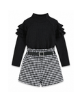 Ruffle Top & Houndstooth Belted Shorts Girl's Set