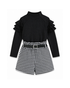 Ruffle Top & Houndstooth Belted Shorts Girl's Set