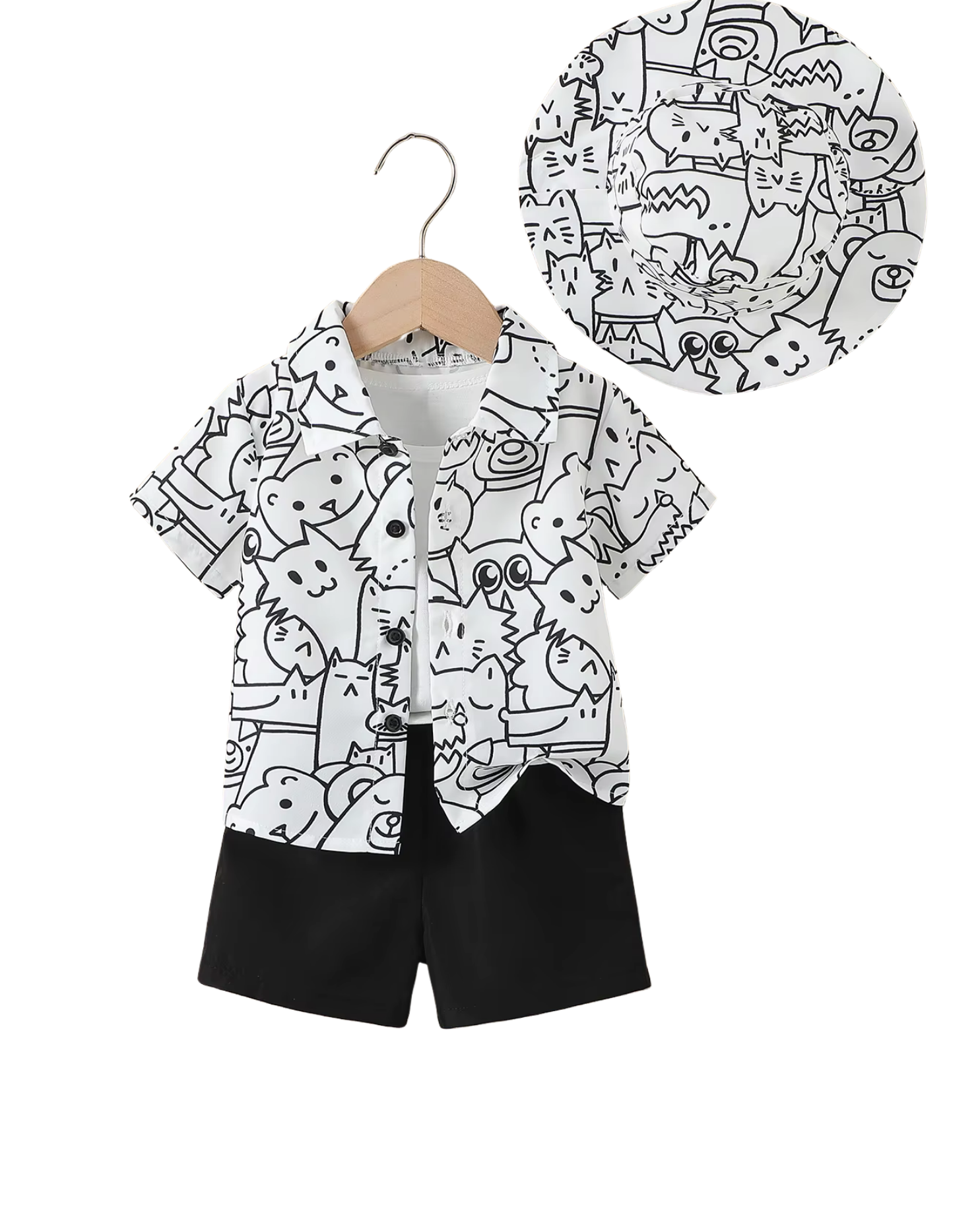 Graphic Print Shirt, Shorts & Hat Boy's Set