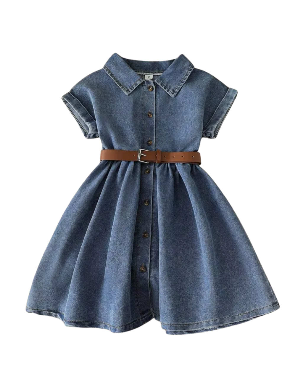 Classic Short-Sleeve Denim Shirt Dress