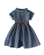 Classic Short-Sleeve Denim Shirt Dress