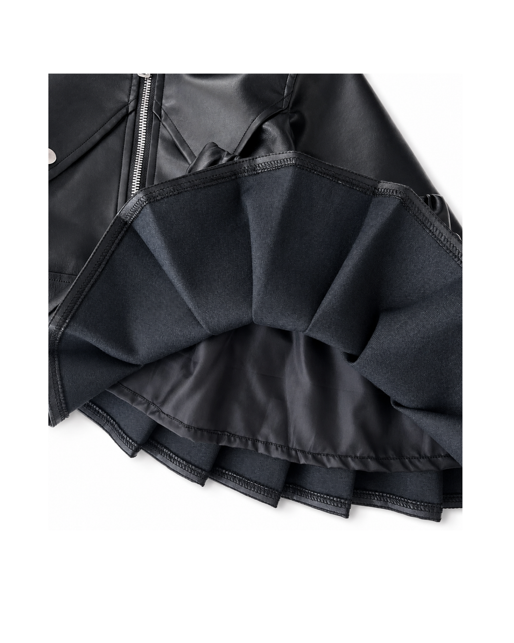 Faux Leather Moto & Pleated Skirt Girl's Set