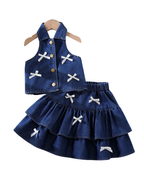 Girls Denim Halter Crop Top & Ruffled Layered Skirt Girl's Set