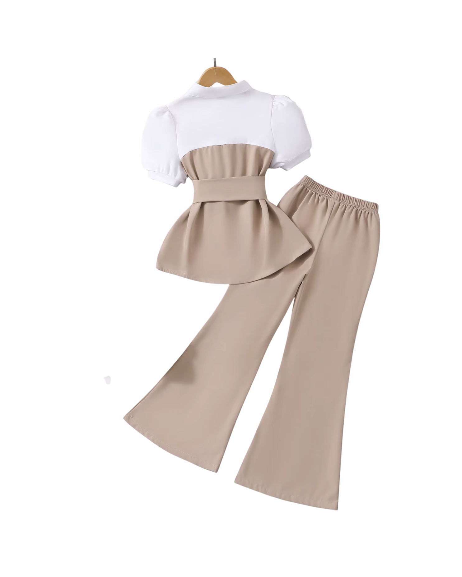 Chic Puff-Sleeve Top & Flared Trousers Girl's Set