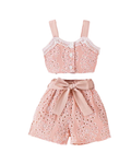 Eyelet Embroidered Crop Top & Bow Shorts Girl's Set