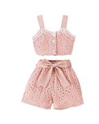Eyelet Embroidered Crop Top & Bow Shorts Girl's Set