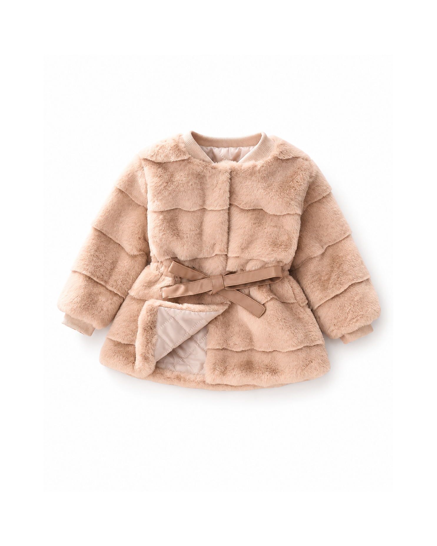 Luxe Faux-Fur Belted Girls Coat
