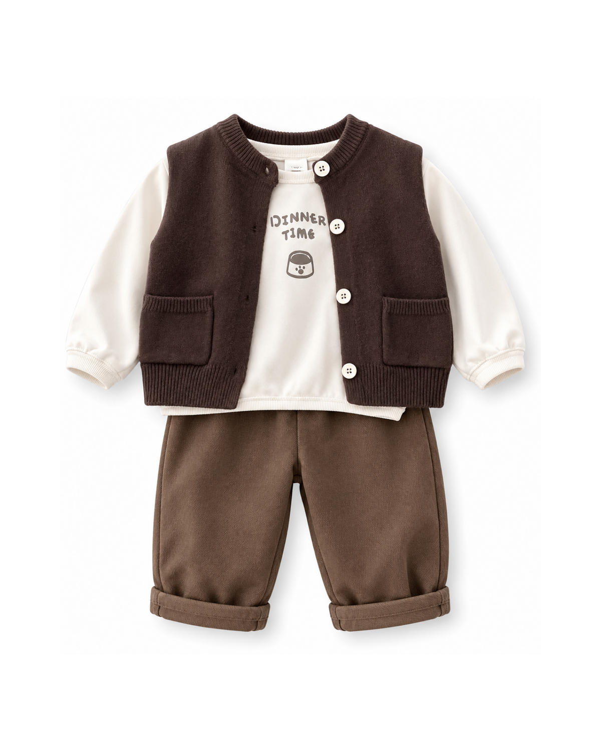 Knitted Vest, Sweatshirt & Trousers Three-Piece Boy's Set