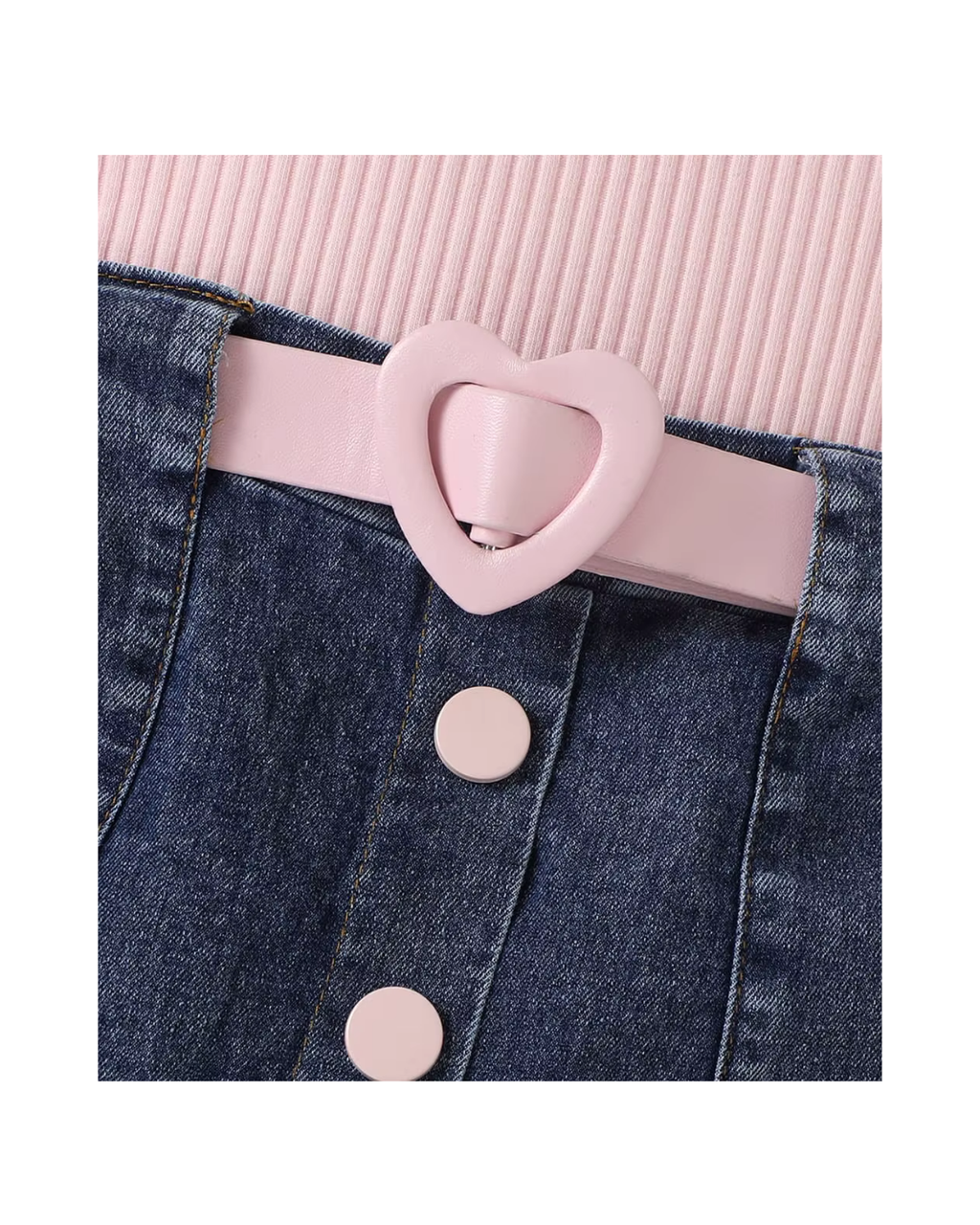 Ribbed Top & Pleated Denim Skirt Girl's Set