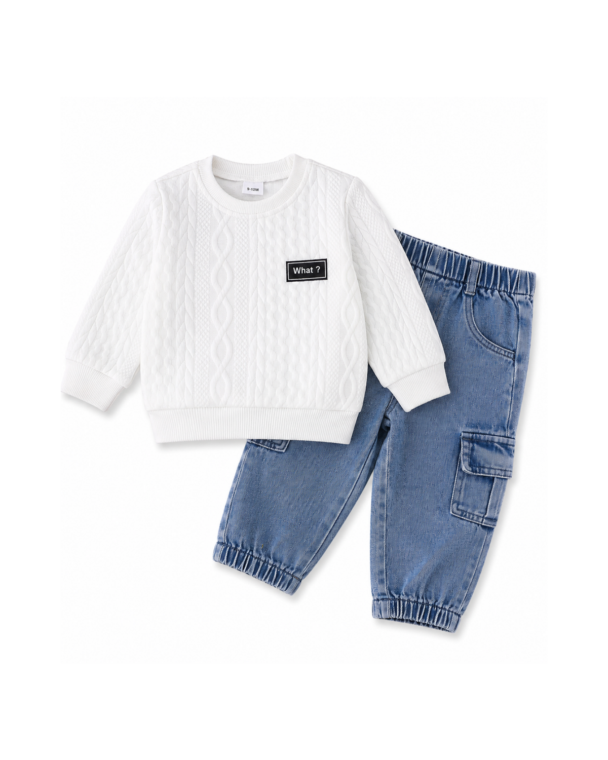 Texture Sweatshirt & Denim Cargo Joggers Girl's Set