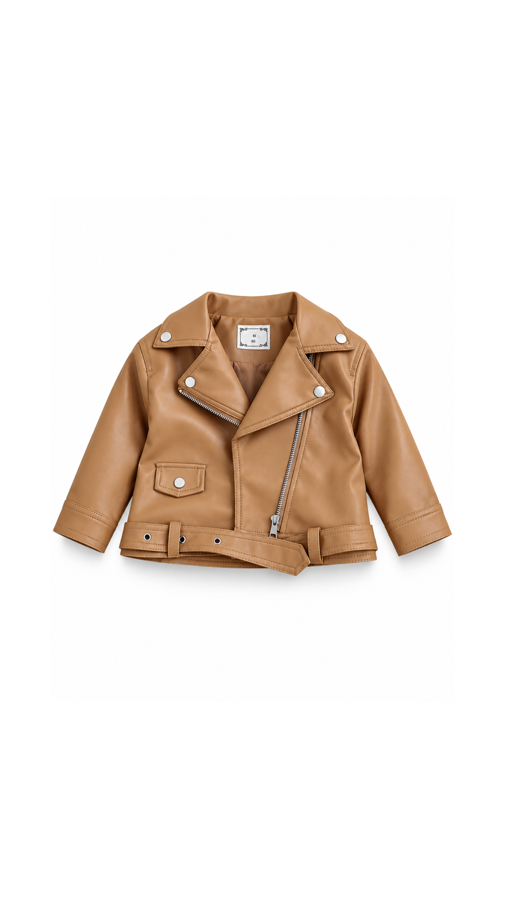Belted Faux-Leather Biker Girl's Jacket