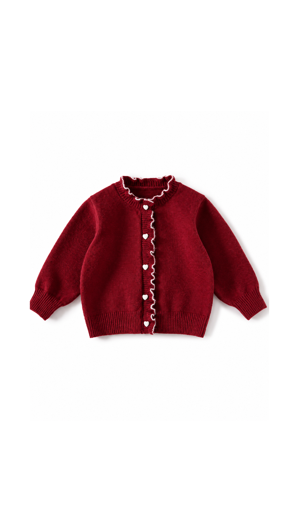 Heart-Button Ruffle-Trim Knitted Cardigan Girl's Jacket