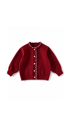 Heart-Button Ruffle-Trim Knitted Cardigan Girl's Jacket