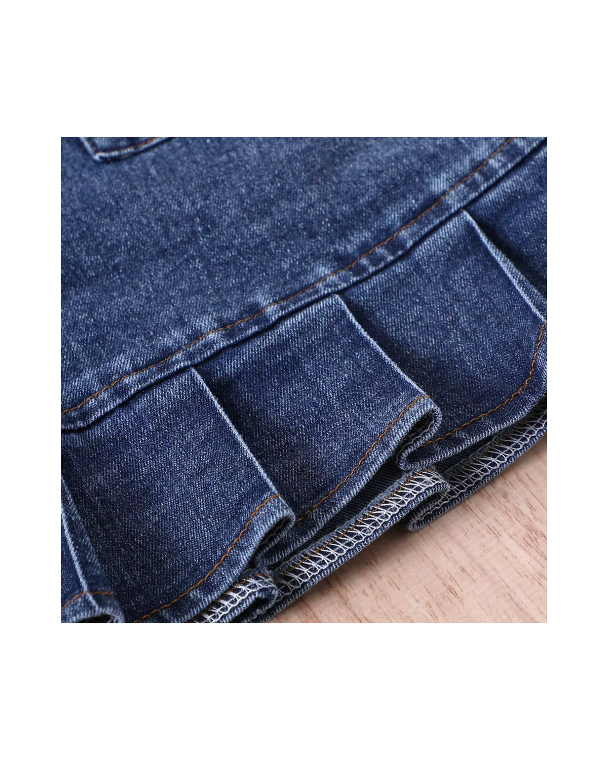 Ribbed Top & Pleated Denim Skirt Girl's Set