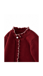 Heart-Button Ruffle-Trim Knitted Cardigan Girl's Jacket