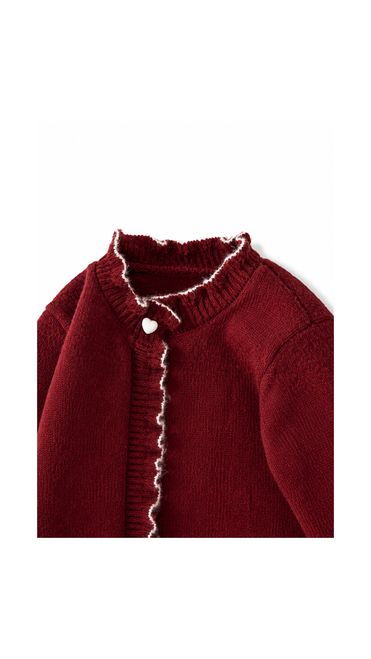 Heart-Button Ruffle-Trim Knitted Cardigan Girl's Jacket