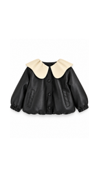Contrast-Collar Faux-Leather Girl's Jacket