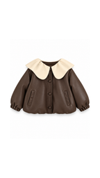 Contrast-Collar Faux-Leather Girl's Jacket