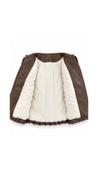Contrast-Collar Faux-Leather Girl's Jacket