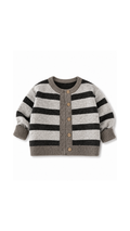 Textured Striped Button-Up Cardigan Boy's Jacket