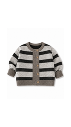 Textured Striped Button-Up Cardigan Boy's Jacket