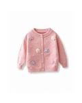 Floral Appliqué Bobble-Knit Cardigan Girl's Jacket
