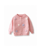 Floral Appliqué Bobble-Knit Cardigan Girl's Jacket
