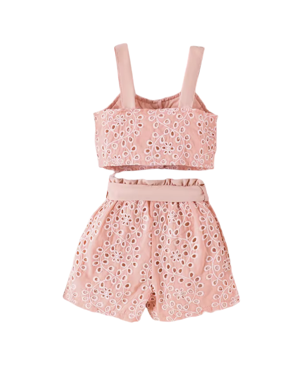 Eyelet Embroidered Crop Top & Bow Shorts Girl's Set