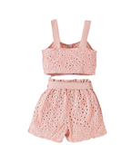 Eyelet Embroidered Crop Top & Bow Shorts Girl's Set