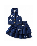 Girls Denim Halter Crop Top & Ruffled Layered Skirt Girl's Set