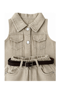 Denim Vest & Shorts Set with Belt Girl's Set