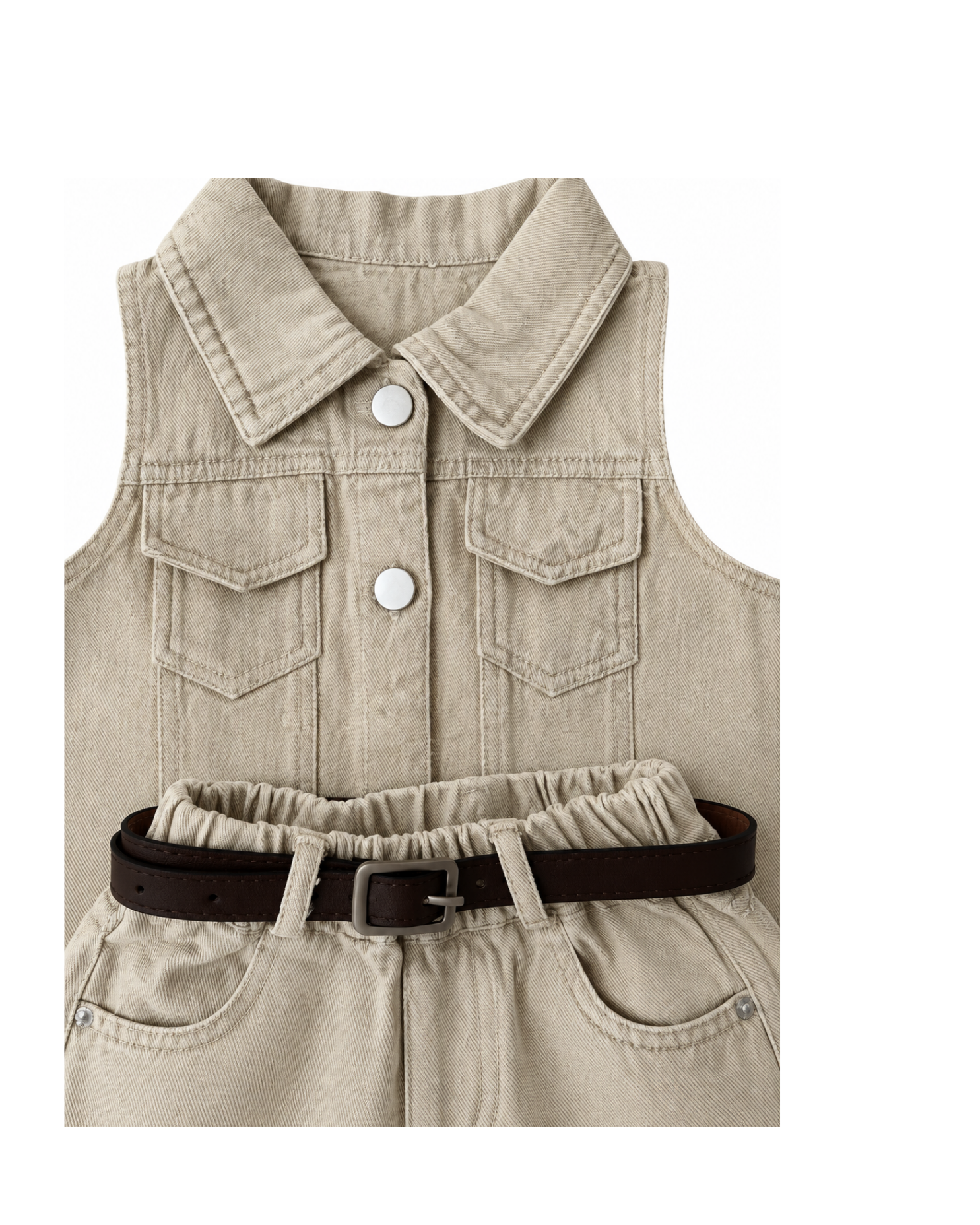Denim Vest & Shorts Set with Belt Girl's Set