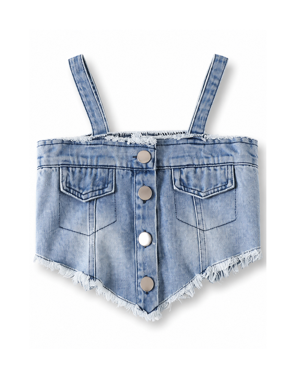 Denim Crop Top & Distressed Wide-Leg Jeans Girl's Set