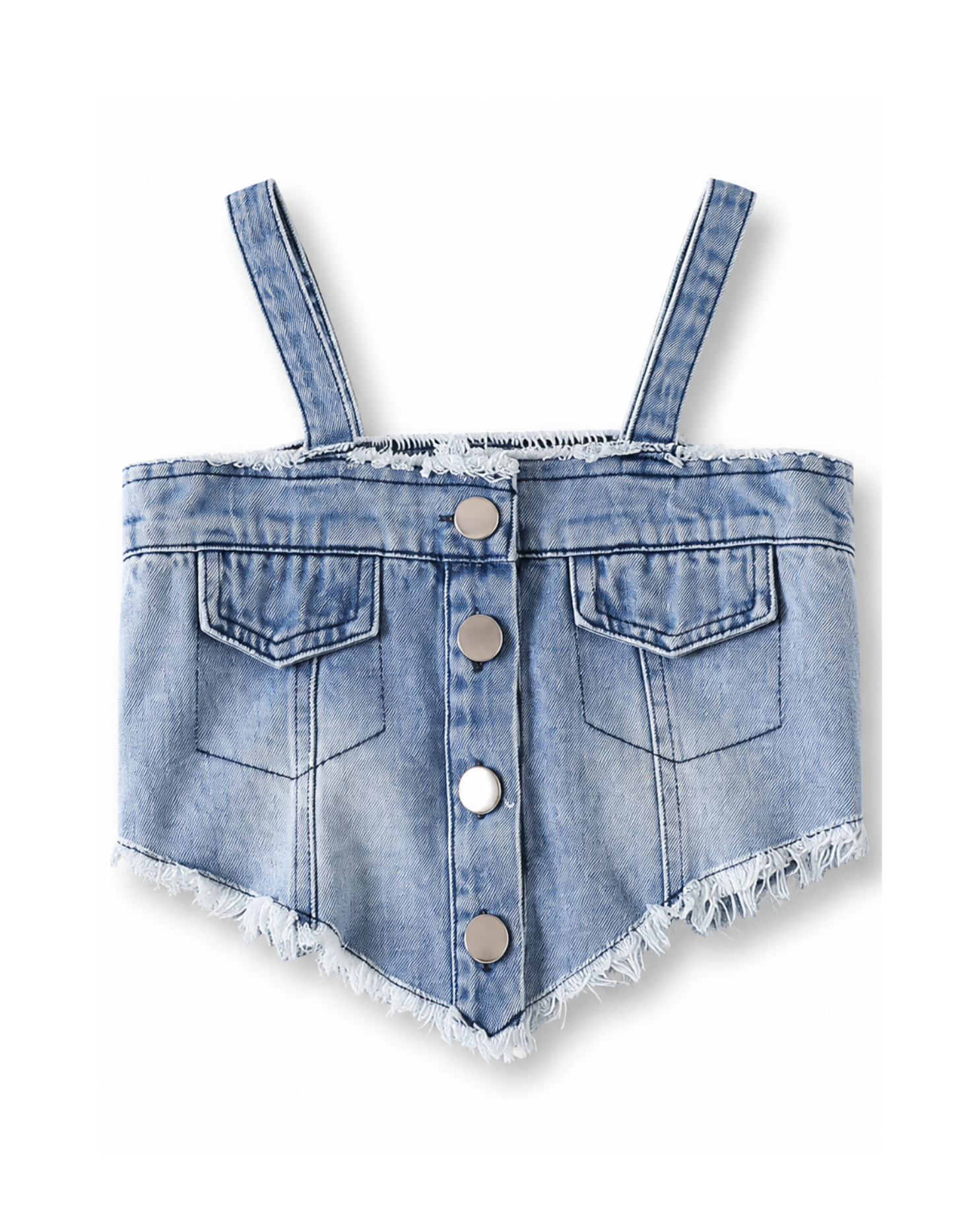 Denim Crop Top & Distressed Wide-Leg Jeans Girl's Set