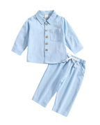 Cotton Long-Sleeve Shirt & Trousers Boy's Set