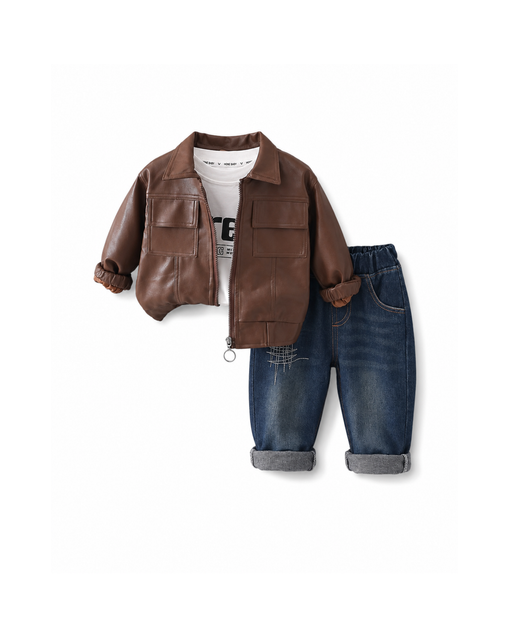 Faux-Leather Jacket & Denim Three-Piece Boy's Set