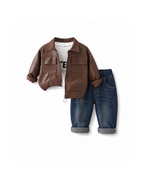 Faux-Leather Jacket & Denim Three-Piece Boy's Set