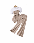 Chic Puff-Sleeve Top & Flared Trousers Girl's Set
