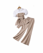 Chic Puff-Sleeve Top & Flared Trousers Girl's Set