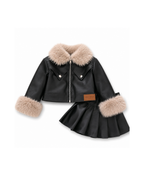 Faux-Leather Fur-Trim Skirt Girl's Set
