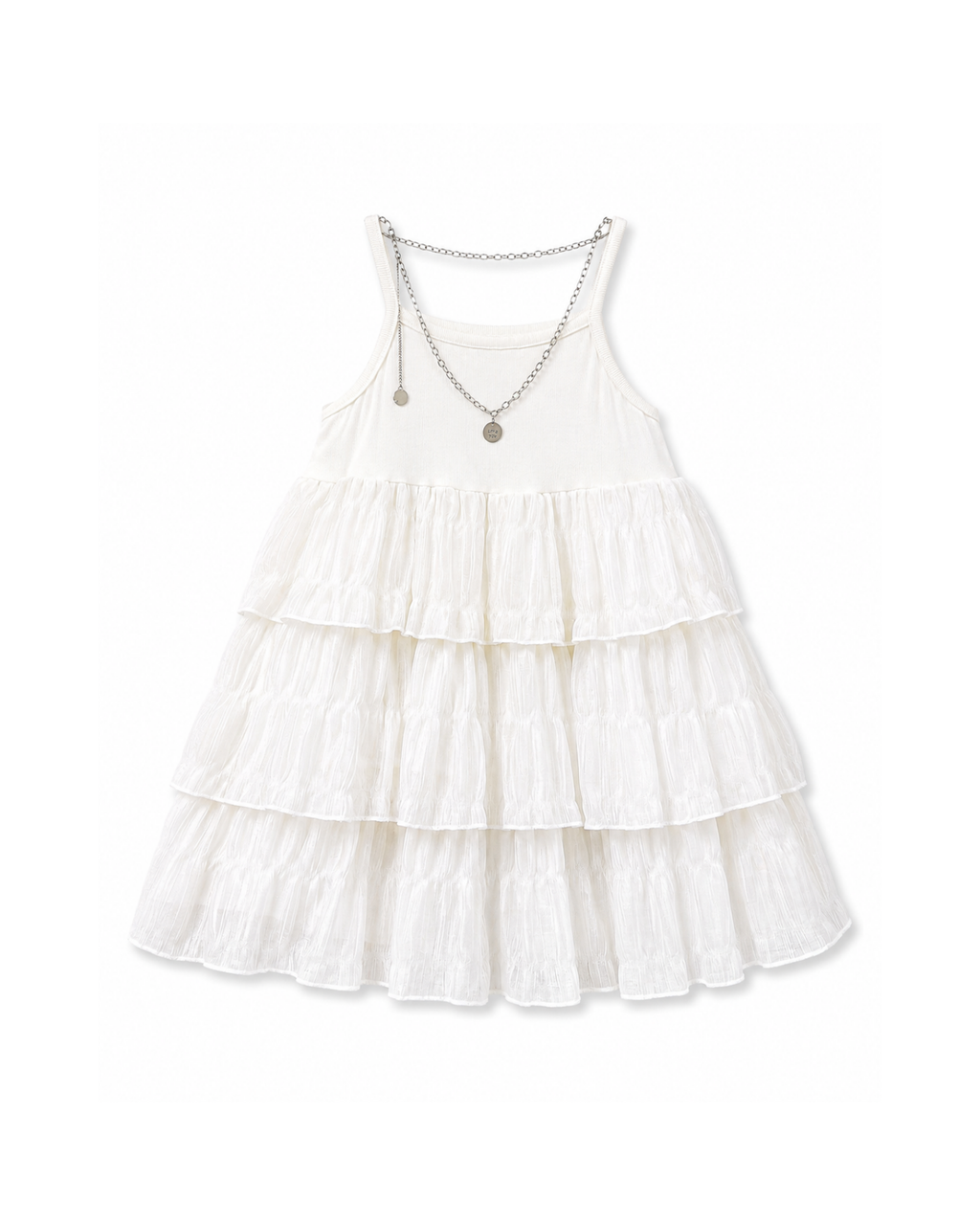 Girls’ White Tiered Dress & Polka-Dot Denim Vest Set