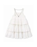 Girls’ White Tiered Dress & Polka-Dot Denim Vest Set
