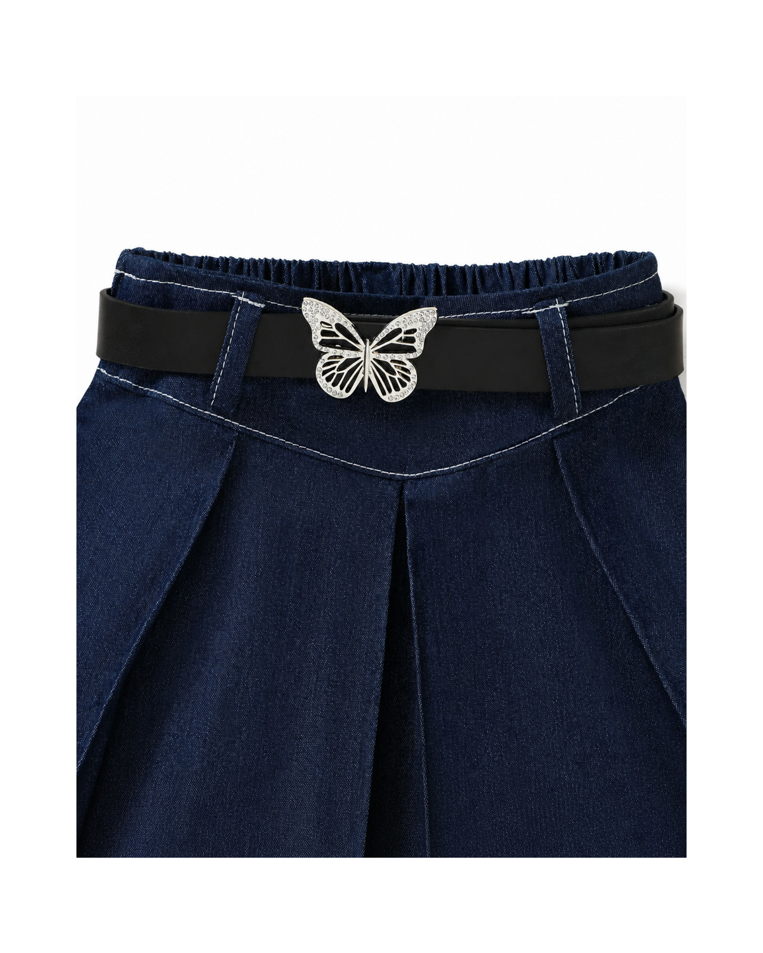 Strapless Dark Denim Top & Pleated Skirt Girl's Set