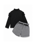 Ruffle Top & Houndstooth Belted Shorts Girl's Set