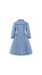 Bow-Detail Button-Front Denim Midi Girl's Dress
