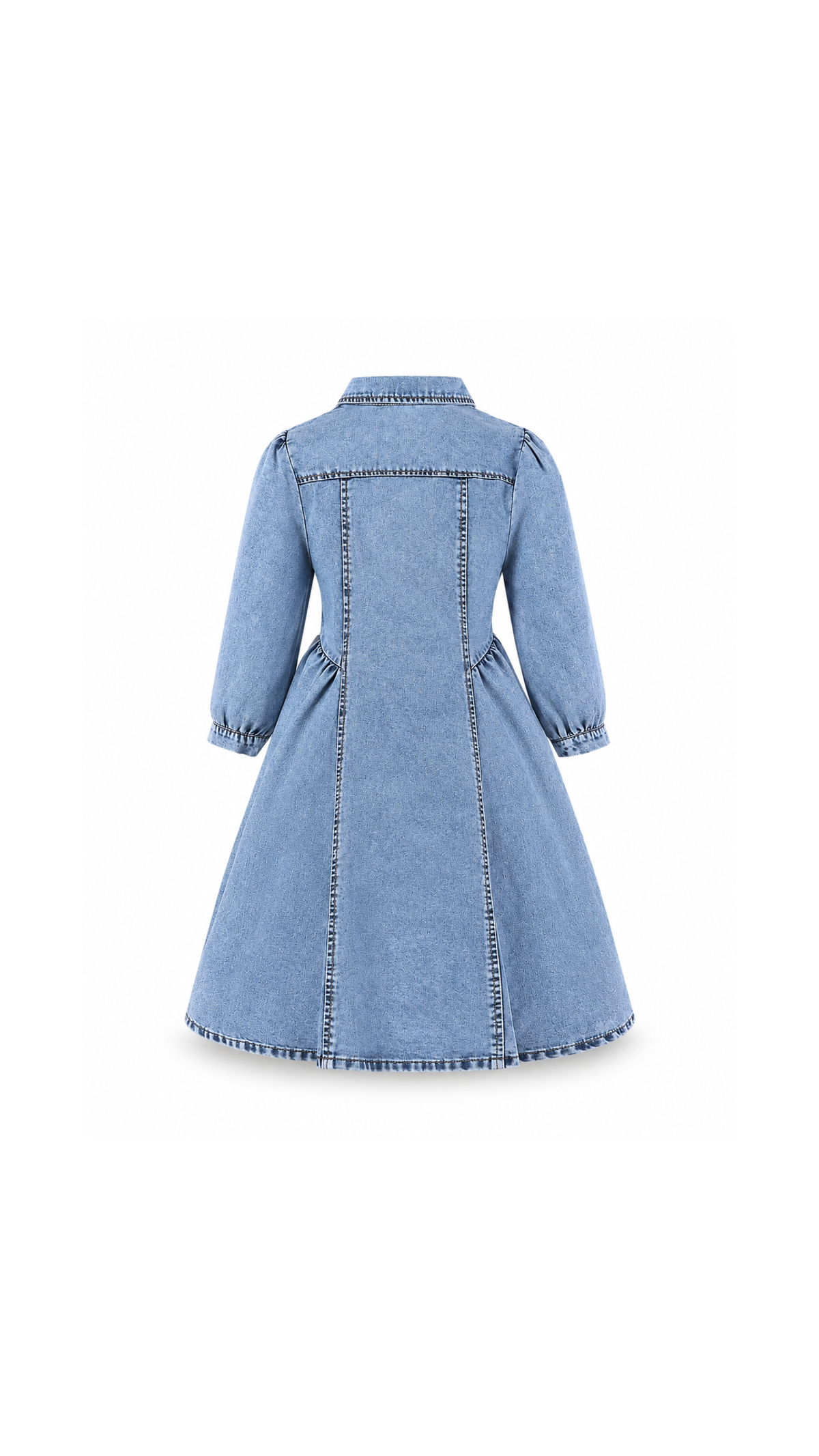Bow-Detail Button-Front Denim Midi Girl's Dress